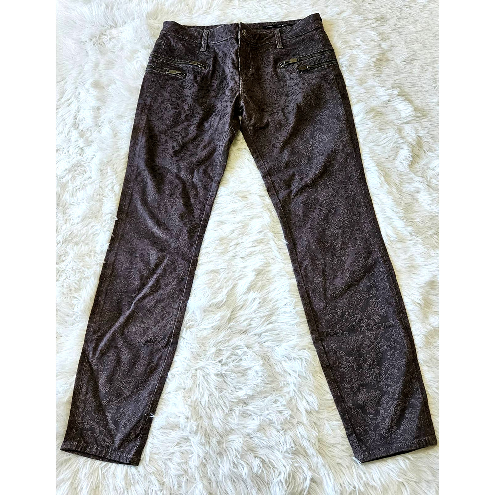 Zara Woman Slim Fit Gray Jacquard Floral Mid Rise Pant. Size 4